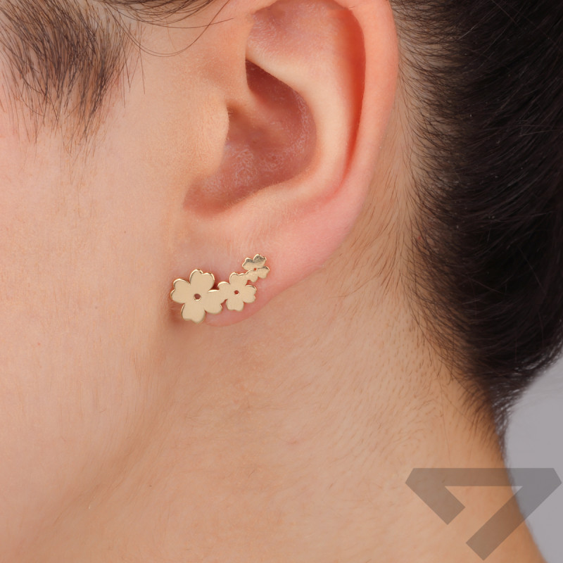 Kolczyki złote trzy koniczynki z serc/sztyft M3-268 próba 585