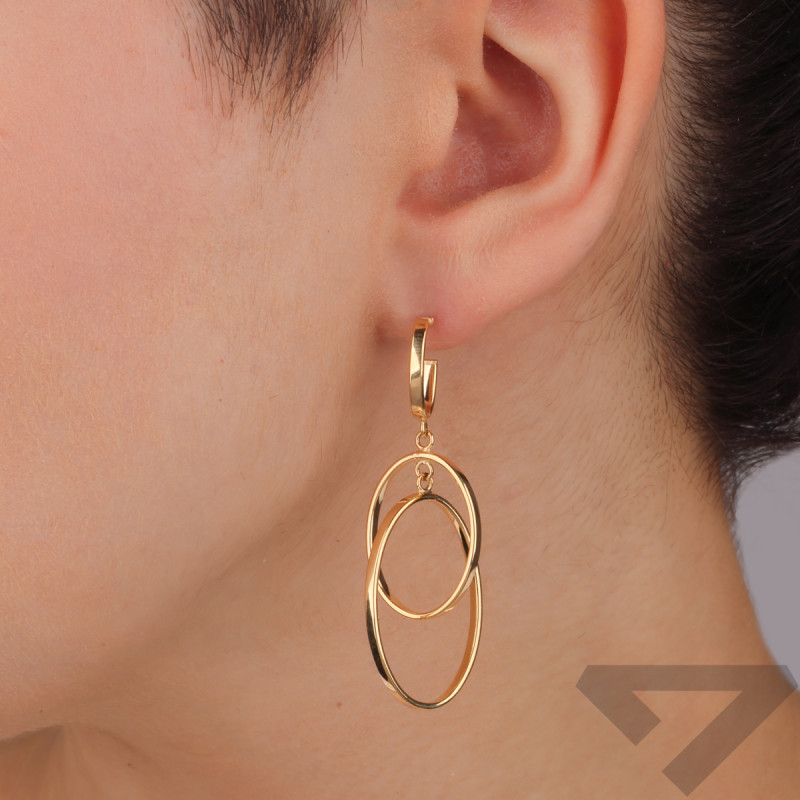 Kolczyki złote dwie owalne ramki i półowal/sztyft M3-304 próba 585