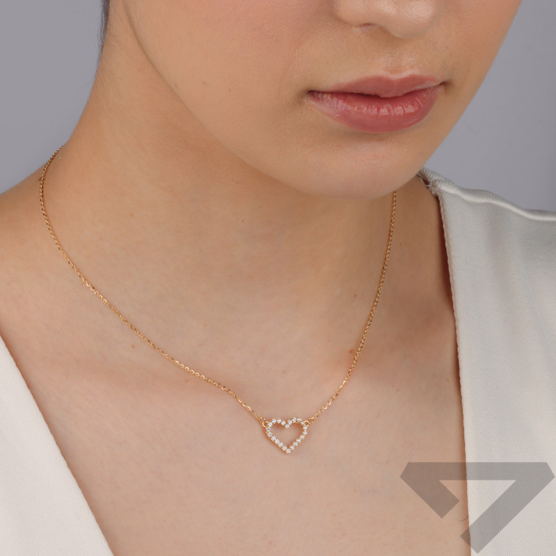 Naszyjnik złoty serce ramka z białymi cyrkoniami/rolo M3-308 próba 585