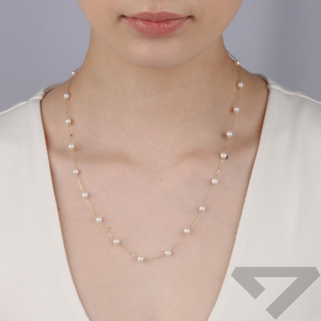 Naszyjnik złoty z białymi perłami/rolo M3-285 próba 585