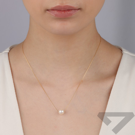 Naszyjnik złoty z białą perłą/kostka M3-315 próba 585