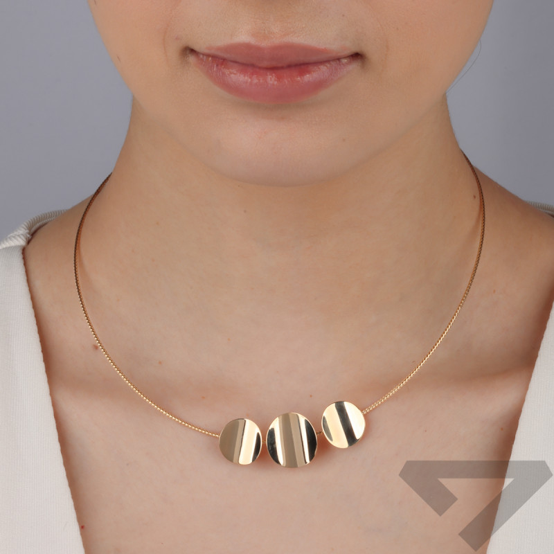 Naszyjnik złoty trzy gładkie koła/linka półsztywna M3-293 próba 585