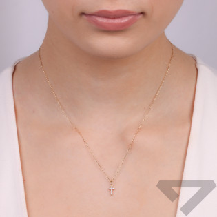 Krzyżyk złoty z rzędem białych cyrkonii CB-024 próba 585