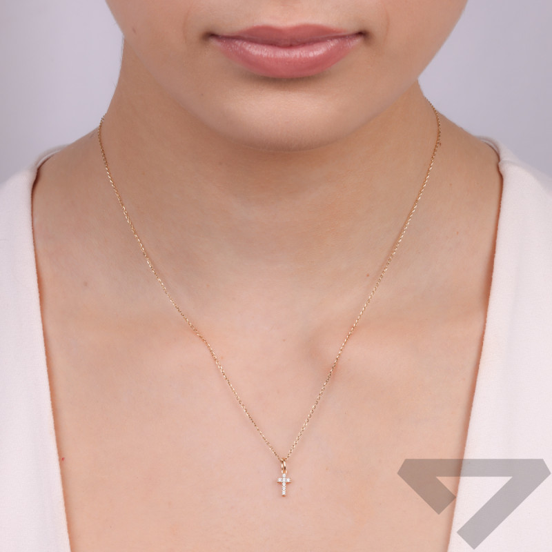 Krzyżyk złoty z rzędem białych cyrkonii CB-024 próba 585