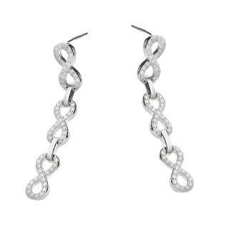 Kolczyki srebrne infinity z cyrkoniami i blaszki/sztyft A01044 próba 925