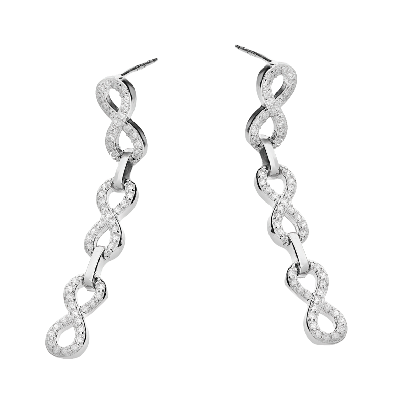 Kolczyki srebrne infinity z cyrkoniami i blaszki/sztyft A01044 próba 925