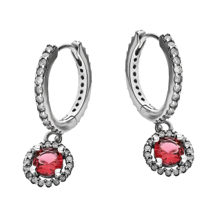 Kolczyki srebrne koło z czerwoną cyrkonią/zatrzask A01046 próba 925