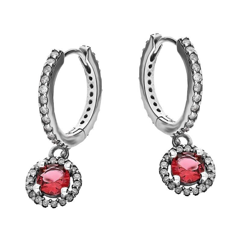 Kolczyki srebrne koło z czerwoną cyrkonią/zatrzask A01046 próba 925