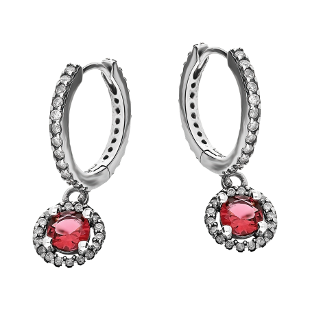 Kolczyki srebrne koło z czerwoną cyrkonią/zatrzask A01046 próba 925