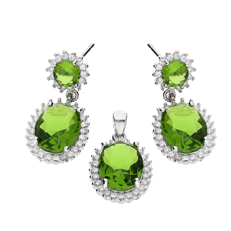 Komplet srebrny kolczyki i zawieszka owal z zieloną cyrkonią A01051 próba 925