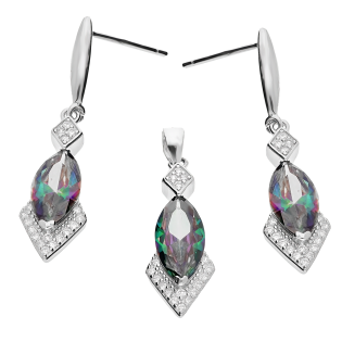 Komplet srebrny kolczyki i zawieszka topaz mistic w formie łezki A01057 topaz mistic próba 925