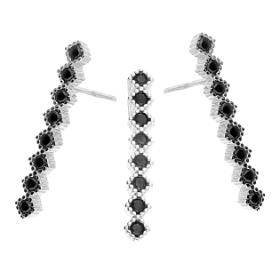 Komplet srebrny kolczyki i zawieszka rząd czarnych cyrkonii A01058 czarny próba 925