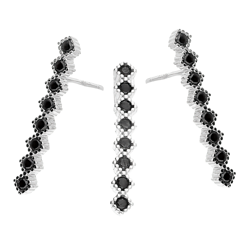 Komplet srebrny kolczyki i zawieszka rząd czarnych cyrkonii A01058 czarny próba 925