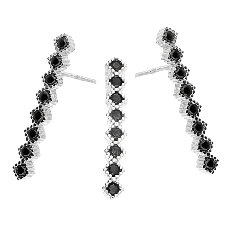 Komplet srebrny kolczyki i zawieszka rząd czarnych cyrkonii A01058 czarny próba 925