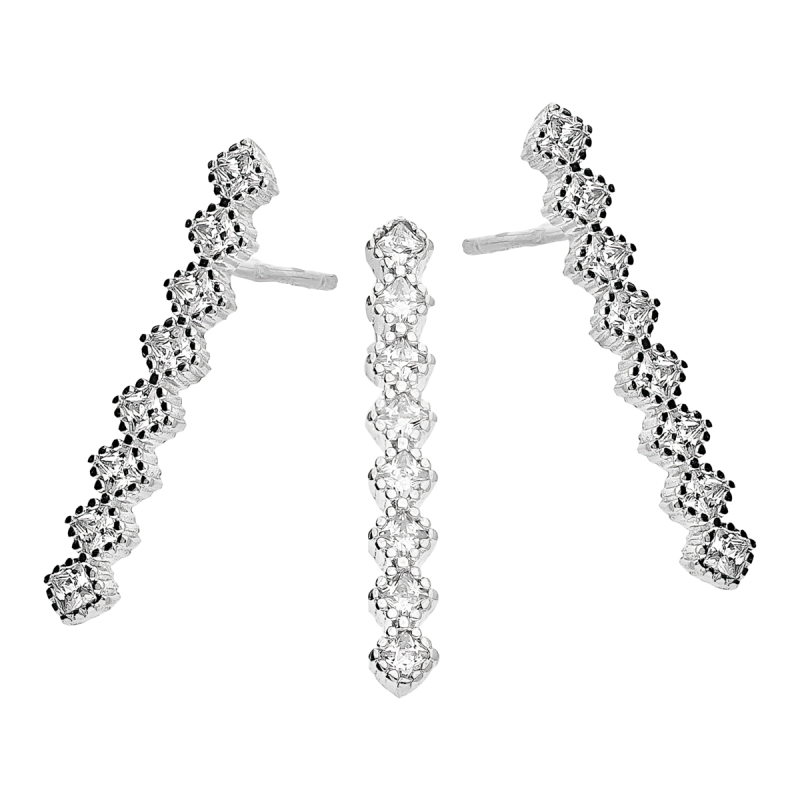 Komplet srebrny kolczyki i zawieszka rząd białych cyrkonii A01058 próba 925