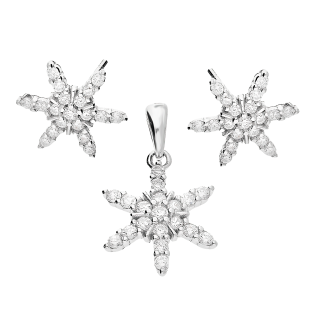 Komplet srebrny kolczyki i zawieszka śnieżka z cyrkoniami A01059 próba 925