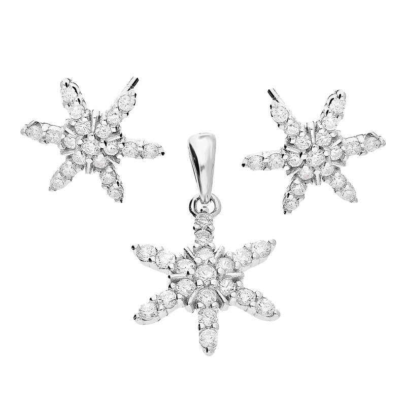 Komplet srebrny kolczyki i zawieszka śnieżka z cyrkoniami A01059 próba 925