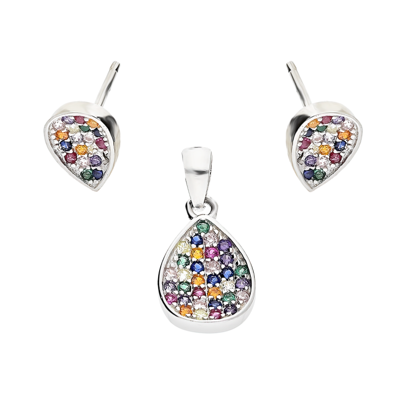 Srebrny Komplet Biżuterii Kropla Cyrkonie - JubilerSezam.pl