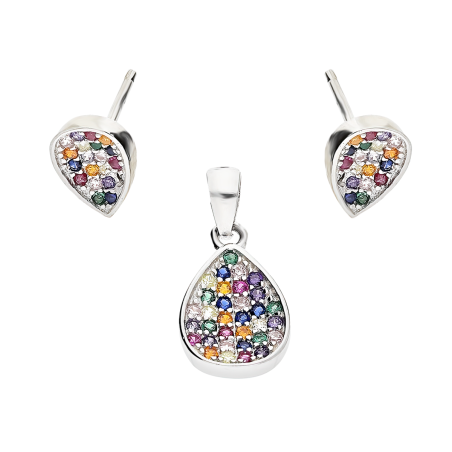 Srebrny Komplet Biżuterii Kropla Cyrkonie - JubilerSezam.pl