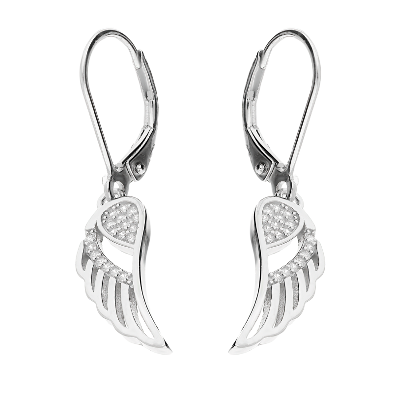 Kolczyki srebrne ażurowe skrzydło z białymi cyrkoniami/big.zam. AT242-1 próba 925