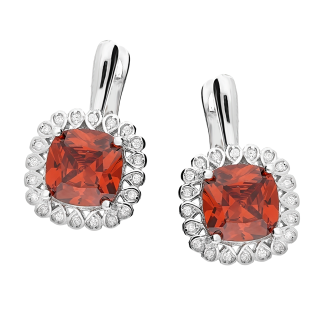 Kolczyki srebrne kwadratowa markiza z czerwoną cyrkonią/ang.zap. AT655 czerwony próba 925