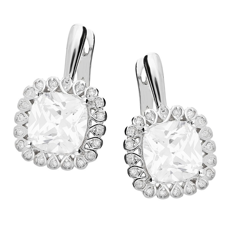 Kolczyki srebrne kwadratowa markiza z białymi cyrkoniami/zap.ang AT655 próba 925