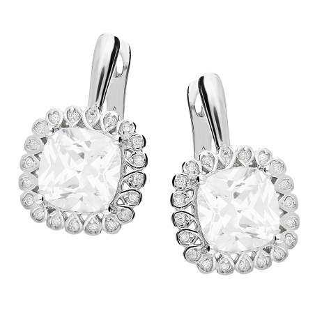 Kolczyki srebrne kwadratowa markiza z białymi cyrkoniami/zap.ang AT655 próba 925