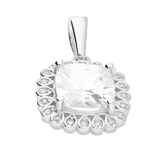 Zawieszka srebrna kwadratowa markiza z białymi cyrkoniami AT655 próba 925