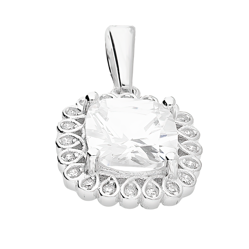 Zawieszka srebrna kwadratowa markiza z białymi cyrkoniami AT655 próba 925