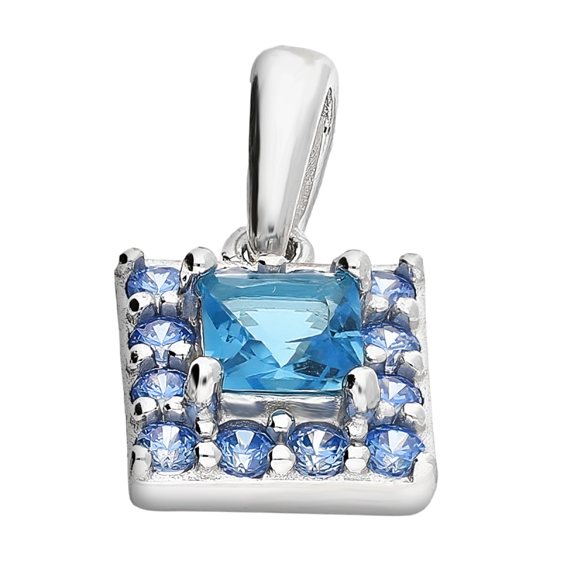 Zawieszka srebrna kwadrat z niebieskimi cyrkoniami AT656 próba 925