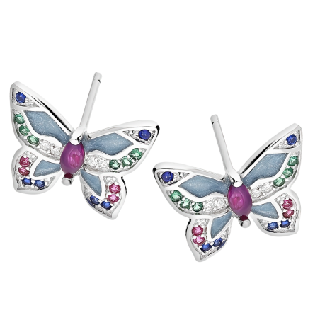 Kolczyki srebrne motylek z kolorowymi cyrkoniami/sztyft AT665 próba 925