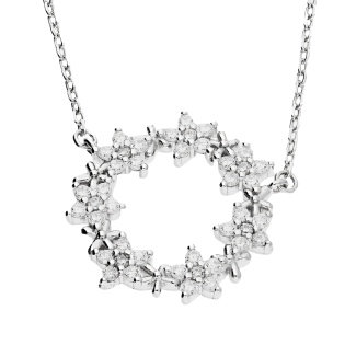 Naszyjnik srebrny koło z kwiatkami z białymi cyrkoniami/anker AT666 próba 925