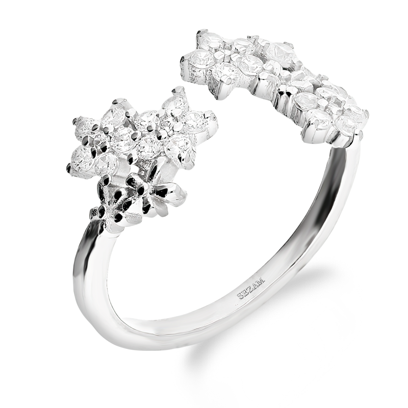 Srebrny Pierścionek Kwiaty z Cyrkoniami pr. 925 - JubilerSezam.pl