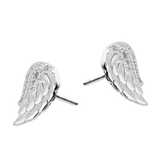 Kolczyki srebrne skrzydło z białymi cyrkoniami/sztyft AT670 próba 925