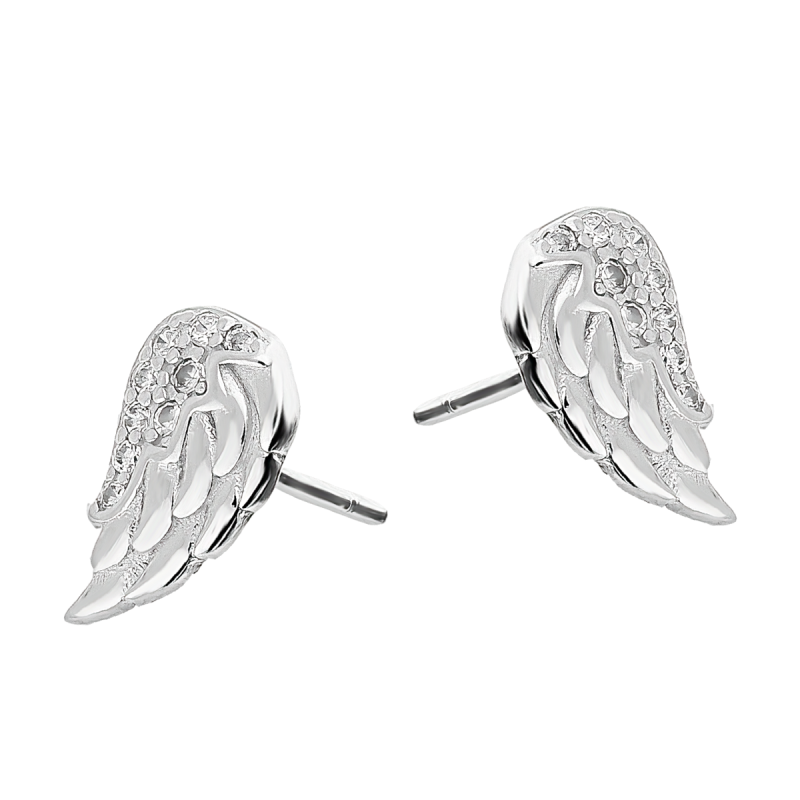 Kolczyki srebrne skrzydło z białymi cyrkoniami/sztyft AT670 próba 925
