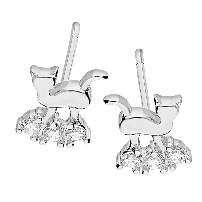 Kolczyki srebrne gładki kot z białymi cyrkoniami/sztyft AT675 próba 925