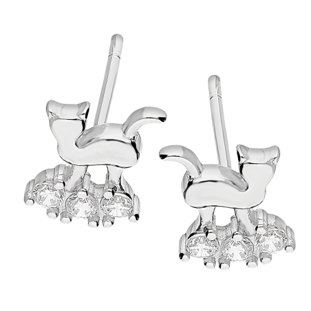 Kolczyki srebrne gładki kot z białymi cyrkoniami/sztyft AT675 próba 925