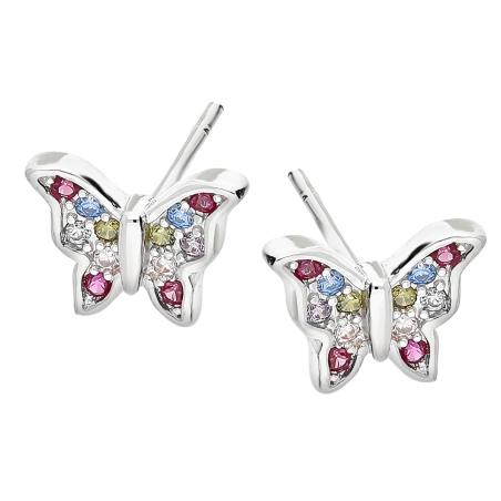 Kolczyki srebrne motyl z kolorowymi cyrkoniami/sztyft AT678 próba 925