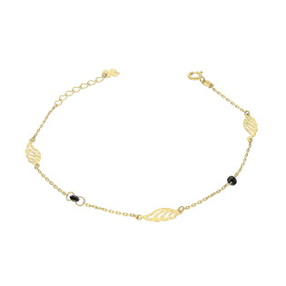 Bransoletka złota z grawerowanymi skrzydłami i czarnymi cyrkoniami
