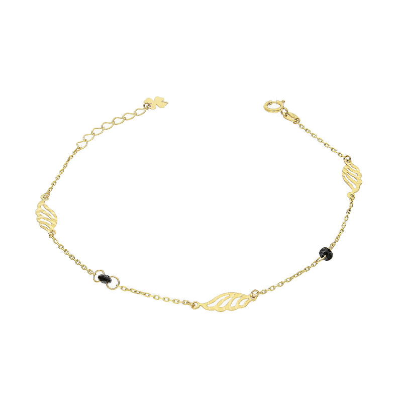 Bransoletka złota z grawerowanymi skrzydłami i czarnymi cyrkoniami