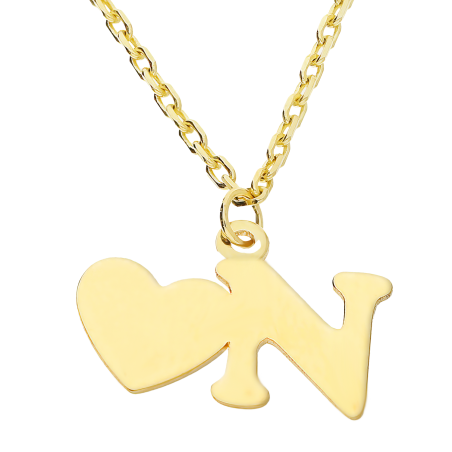 Złoty Naszyjnik z Literką N i Sercem pr. 585 - JubilerSezam.pl