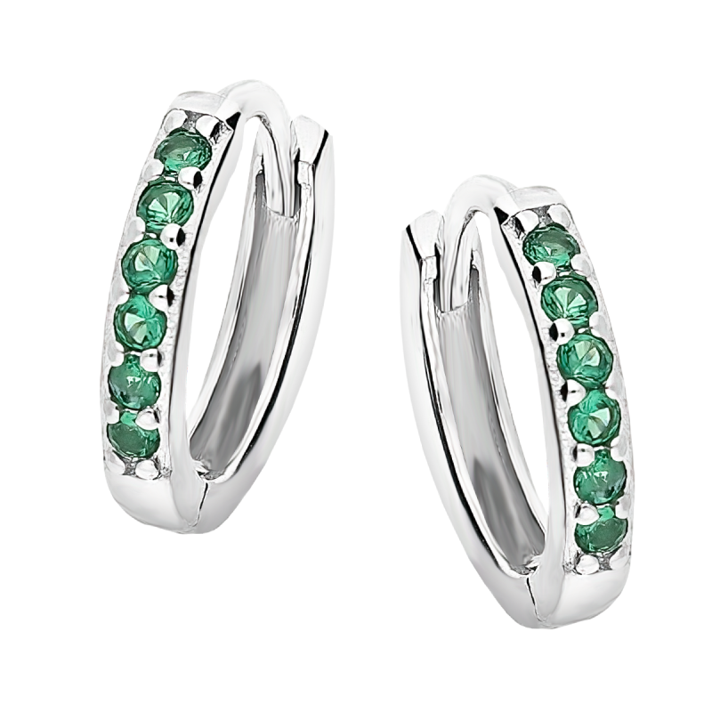 Kolczyki srebrne kółko z zielonymi cyrkoniami/zatrzask AT680 szmaragd próba 925