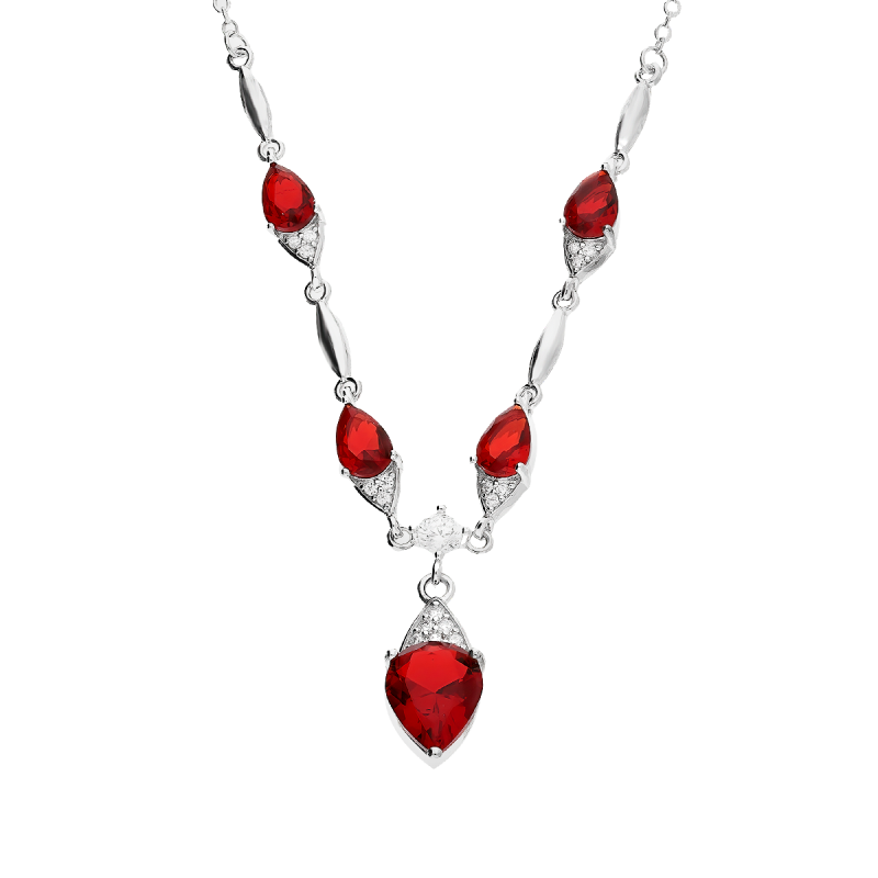 Srebrny naszyjnik z czerwonymi cyrkoniami - JubilerSezam.pl