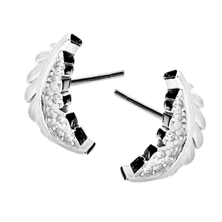 Kolczyki srebrne piórko z białymi cyrkoniami/sztyft AT683 próba 925