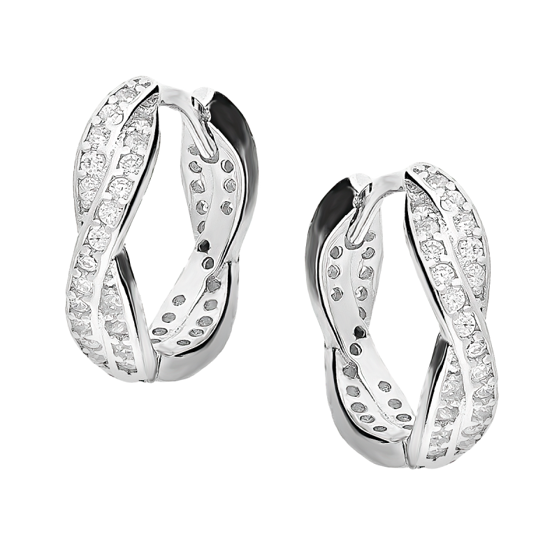 Kolczyki srebrne kółka przeplatanka z cyrkoniami AT686 próba 925