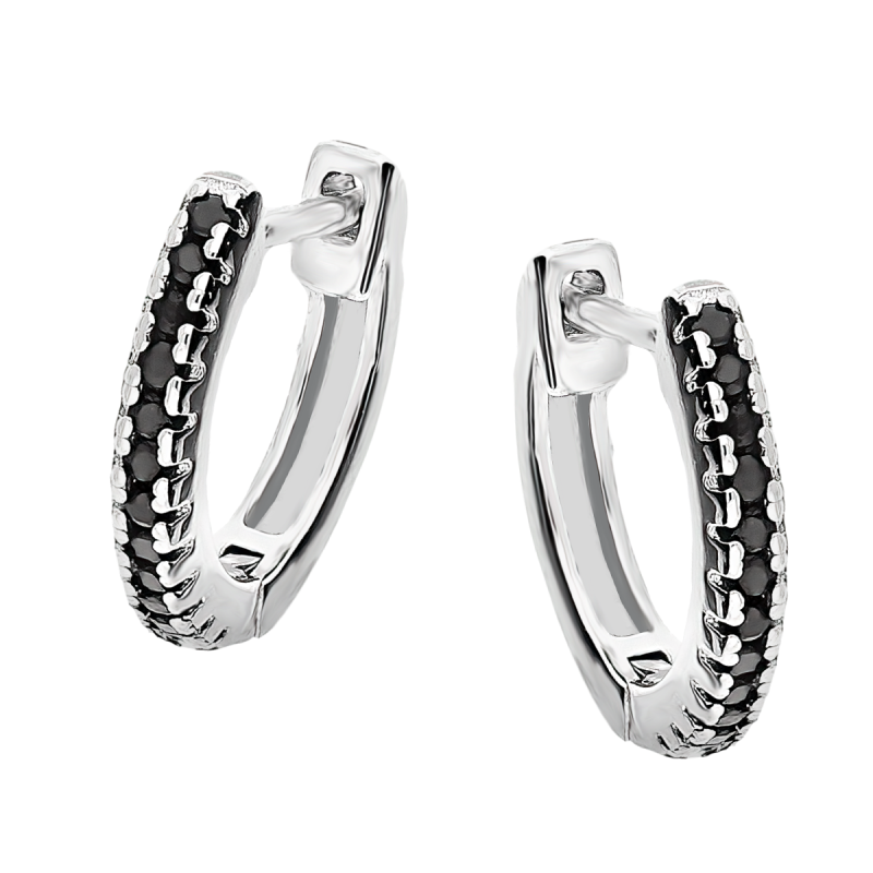 Srebrne kolczyki półkola z czarnymi cyrkoniami pr. 925 - JubilerSezam.pl
