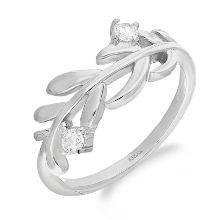 Pierścionek srebrny gałązka z białymi cyrkoniami AT688 próba 925