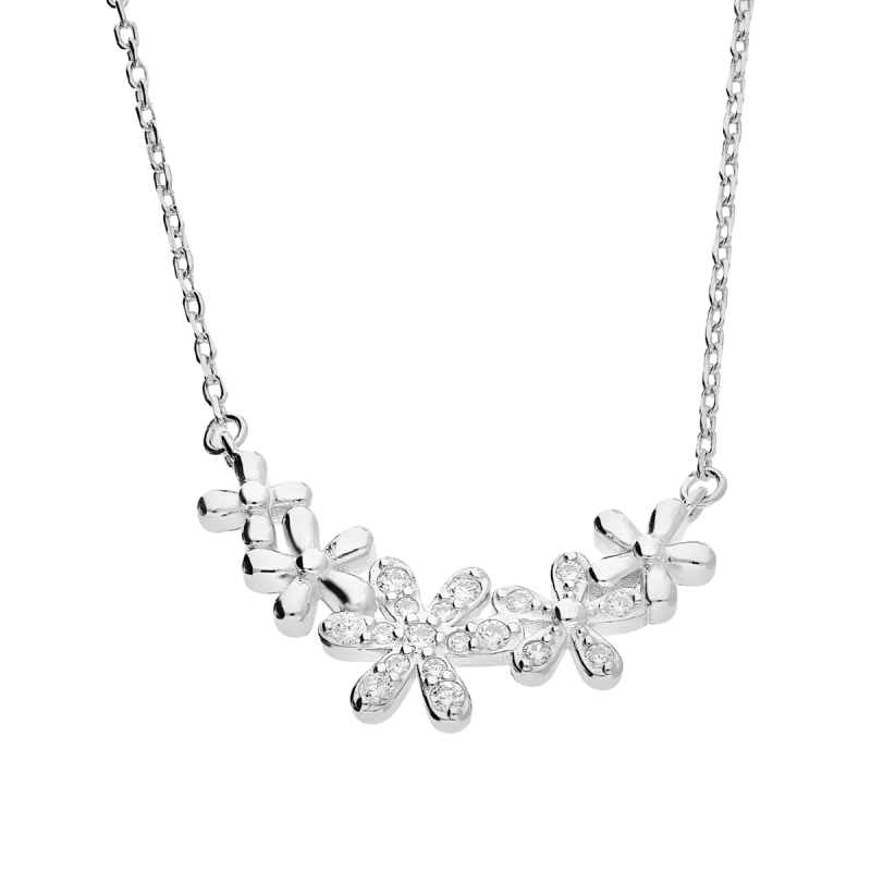 Naszyjnik srebrny kwiatki z białymi cyrkoniami/anker AT691 próba 925