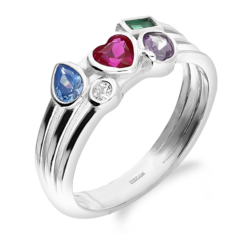 Pierścionek srebrny z kolorowymi cyrkoniami AT696 próba 925
