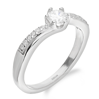 Pierścionek srebrny biała cyrkonia w sześciu łapkach AT701 próba 925